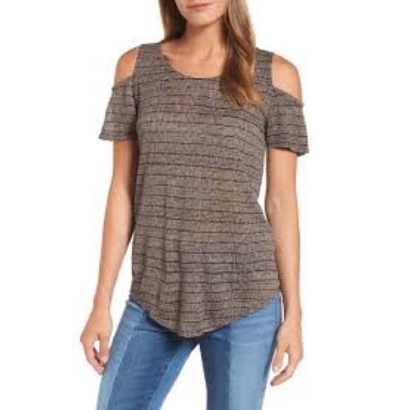 Lucky Brand Tops - Lucky brand striped cold shoulder brown black top